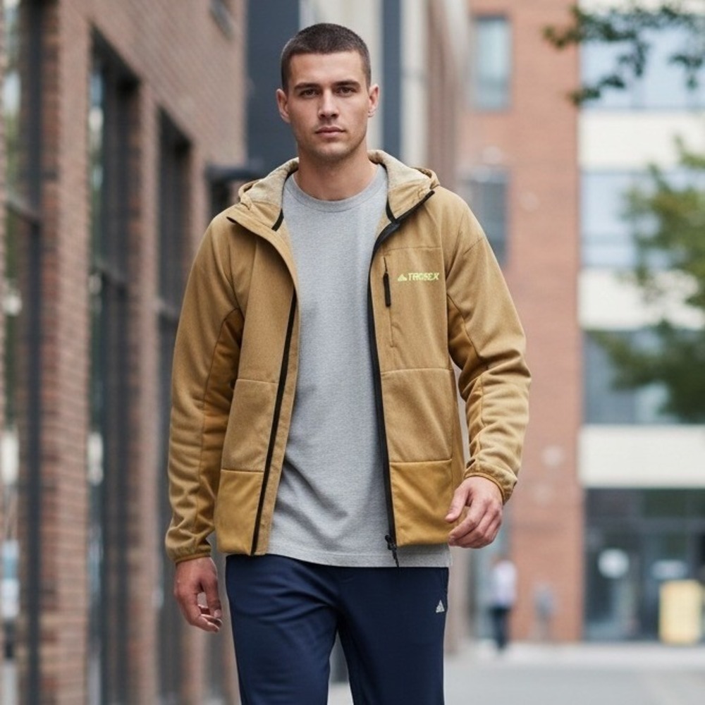 Adidas Terrex Men Mesa Gold Hooded Fleece Full Zip Jacket GQ3692 Medium‎